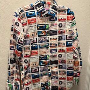 Rare Coton Doux Colorful Retro Cassette Print Men's Shirt size 39/15 1/2